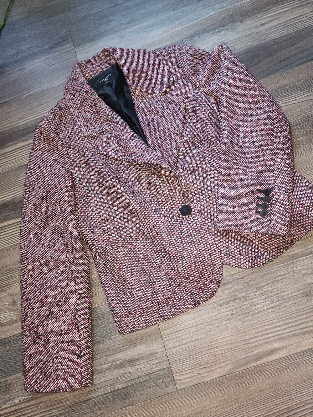 Talbots Blazer Jacket Tweed Sz 14 Petite Burgundy Purple Black Academia Office